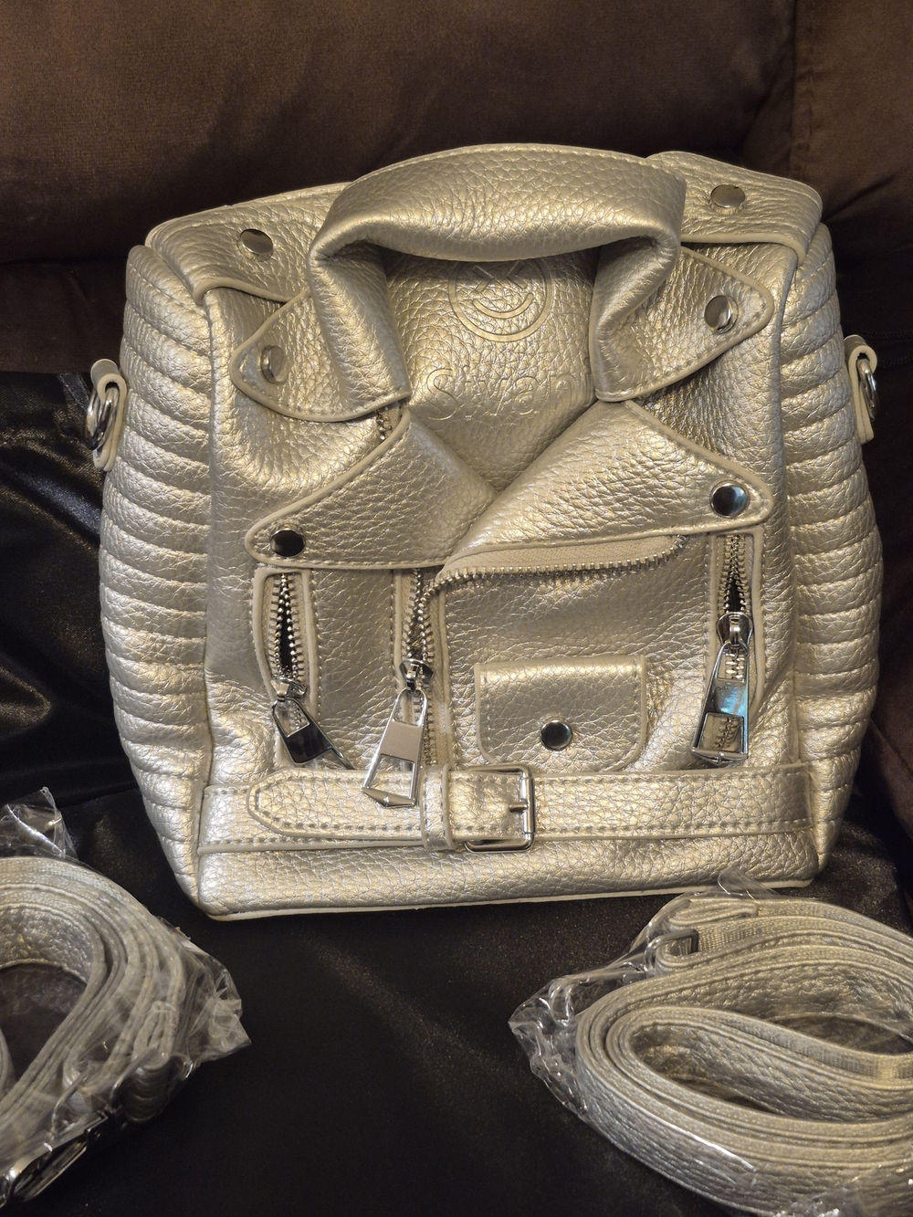 Metallic Silver Women’s Satchel Backpack - Textured Faux Leather